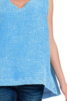 Zenana Deep Sky Double Gauze Raw Edge Acid Washed Tank