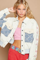 POL Vintage Washed Embroidered Sleeve Raw Edge Quilted Jacket Trendsi