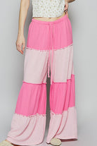 POL Hot Pink Double Gauze Two Tone Drawstring Wide Leg Pants Hot Pink