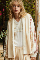 POL Open Front Waffle Knit Fleece Mix Cardigan in Cream