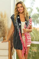 BiBi American Flag Fringe Edged Sweater Vest