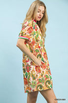 Umgee Green Mix Jacquard Abstract Print Mini Dress