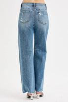RISEN Medium Washed Distressed Mid Rise Wide Baggy Leg