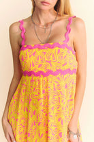 Davi & Dani Geo Two Tone Printed Wavi Trim Tiered Maxi Dress