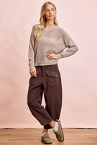 BiBi Vintage Mocha Washed Terry Pants with Pockets