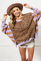 BiBi Leopard and Stripe Lavender Mixed Top