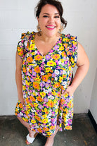 Haptics Indigo & Lemon Floral Babydoll Ruffle Dress Final Sale