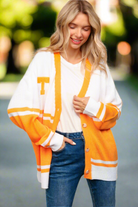 Haptics Game Day Orange "T" Embroidered Cardigan Orange Trendsi