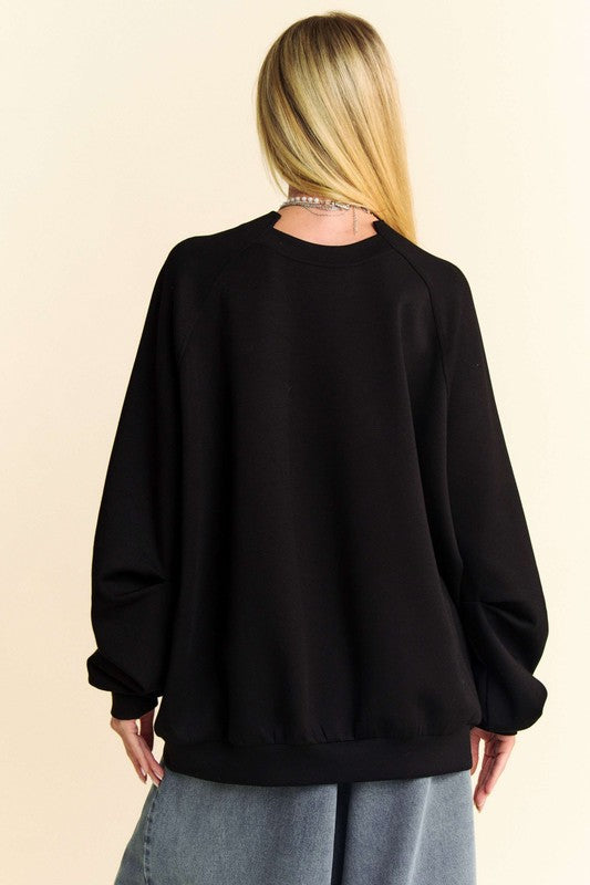 Davi & Dani Black Round Neck Raglan Sleeve Sweatshirt