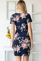 Heimish Navy Ruched Floral Asymmetrical Mini Dress