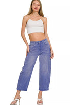 Zenana Marline High Rise Barrel-Leg Cropped Jeans