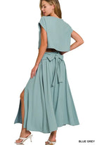 Zenana Black Heavy Woven Span Crop Tee & Skirt Set