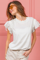 BiBi Off White Scallop Edged Lace Trim Top Trendsi