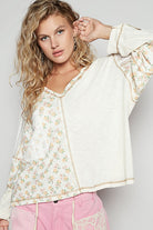 POL Ivory Floral Crochet Patch V-Neck Top Ivory