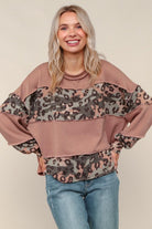 Haptics Taupe & Olive Soft Camo/Leopard Knit Top