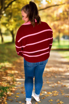 Haptics Fall For You Crimson Stripe Notched Neck Collared Oversized Sweater Haptics