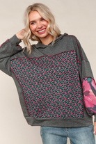 Haptics Charcoal Floral Color Block French Terry Hoodie