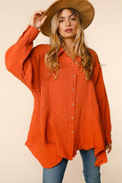 Haptics Everyday Rust Button Down Sharkbite Cotton Slub Tunic Top Haptics