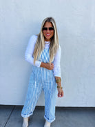 PREORDER: Blakely Blue Stripe Britte Romper Overalls Womens