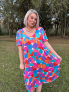 Haptics Geometric Multicolor Midi Dress With Pockets Ruby Idol Apparel