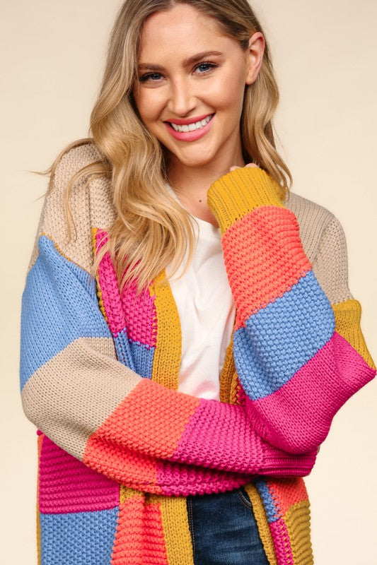 Haptics Multicolor Chunky Knit Color Block Patchwork Cardigan Haptics