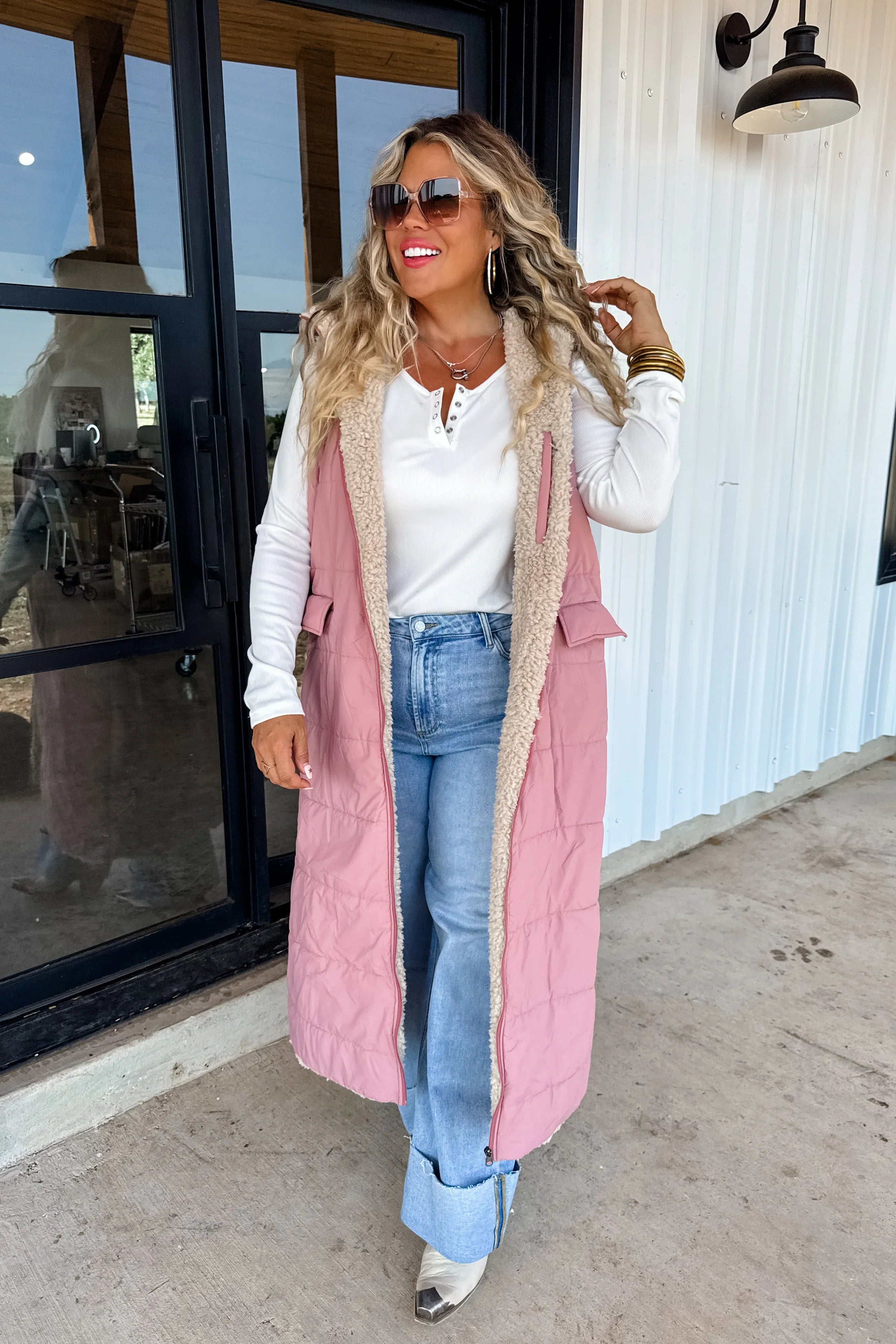 PREORDER: Blakeley Reversible Sherpa Puffer Vest Mauve Womens