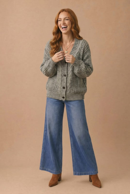 Haptics Beach Bonfire Button Down Cardigan in Olive