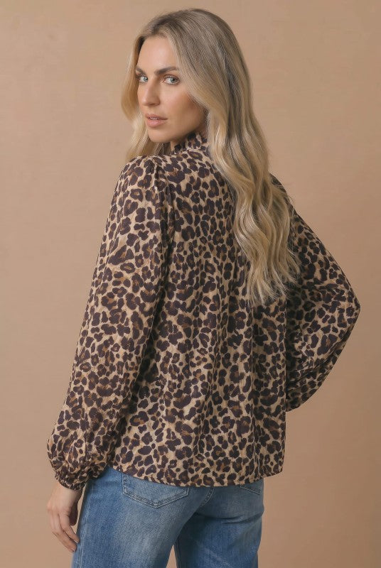 Haptics Leopard Long Sleeve Blouse