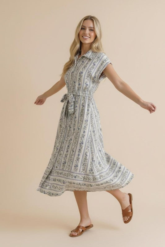 Haptics Tailored for Fun Floral Stripe Midi Dress