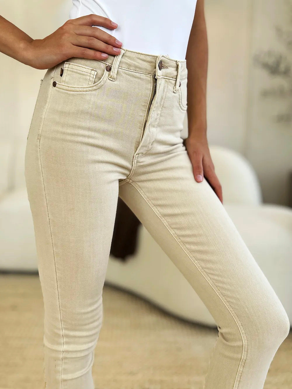 Judy Blue Bone Garment Dyed Tummy Control Skinny Jeans Trendsi