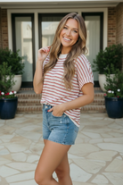 Haptics Breezy Stripe Knit Top in Ivory and Red