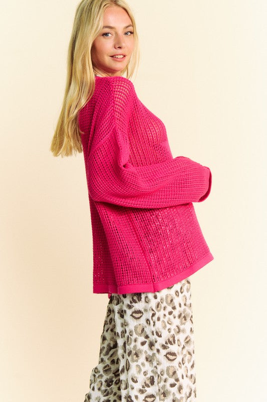 Davi & Dani Deep Rose Star Front Crochet Open Knit Sweater Shirts & Tops