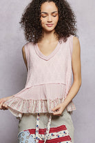 POL Blush Floral Print V-Neck Textured Tank BLUSH