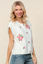Haptics Button Down Floral Embroidery Sweater Vest