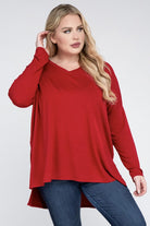 Zenana Plus Size Dolman Sleeve V-Neck Side Slit Hi-Low Hem Top ZENANA