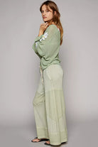 POL Desert Sage Elastic Waistband Wide Leg Pants with Drawstring