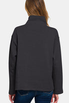 Zenana Black Turtleneck Half Snap Fleece Sweatshirt Sweater