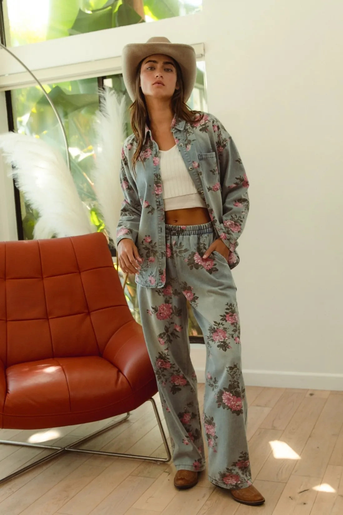 BiBi Flower Printed Denim Pants