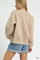 Umgee Tan Coin Stamp Print Sweatshirt