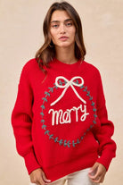 BiBi Christmas Wreath Merry Letter Knit Top