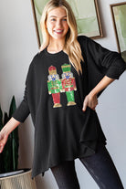 Heimish Black Sequin Nutcracker Long Sleeve Ribbed Top Black Trendsi