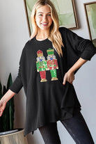 Heimish Black Sequin Nutcracker Long Sleeve Ribbed Top Black