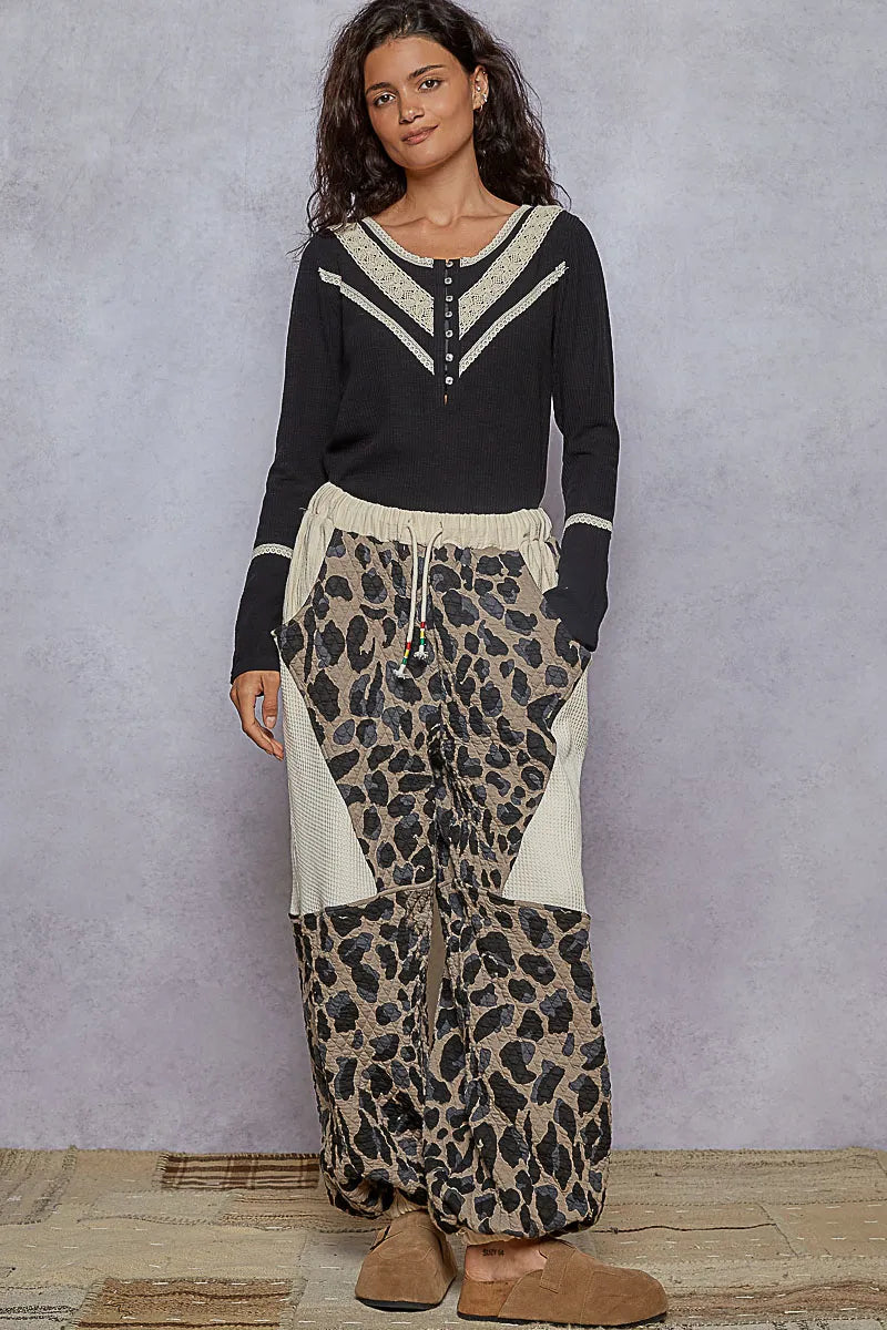 POL Black Ribbed Half Button Lace Detail Knit Top