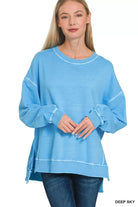 Zenana Deep Sky French Terry Pigment Dye & Enzyme Washing Pullover DEEP SKY