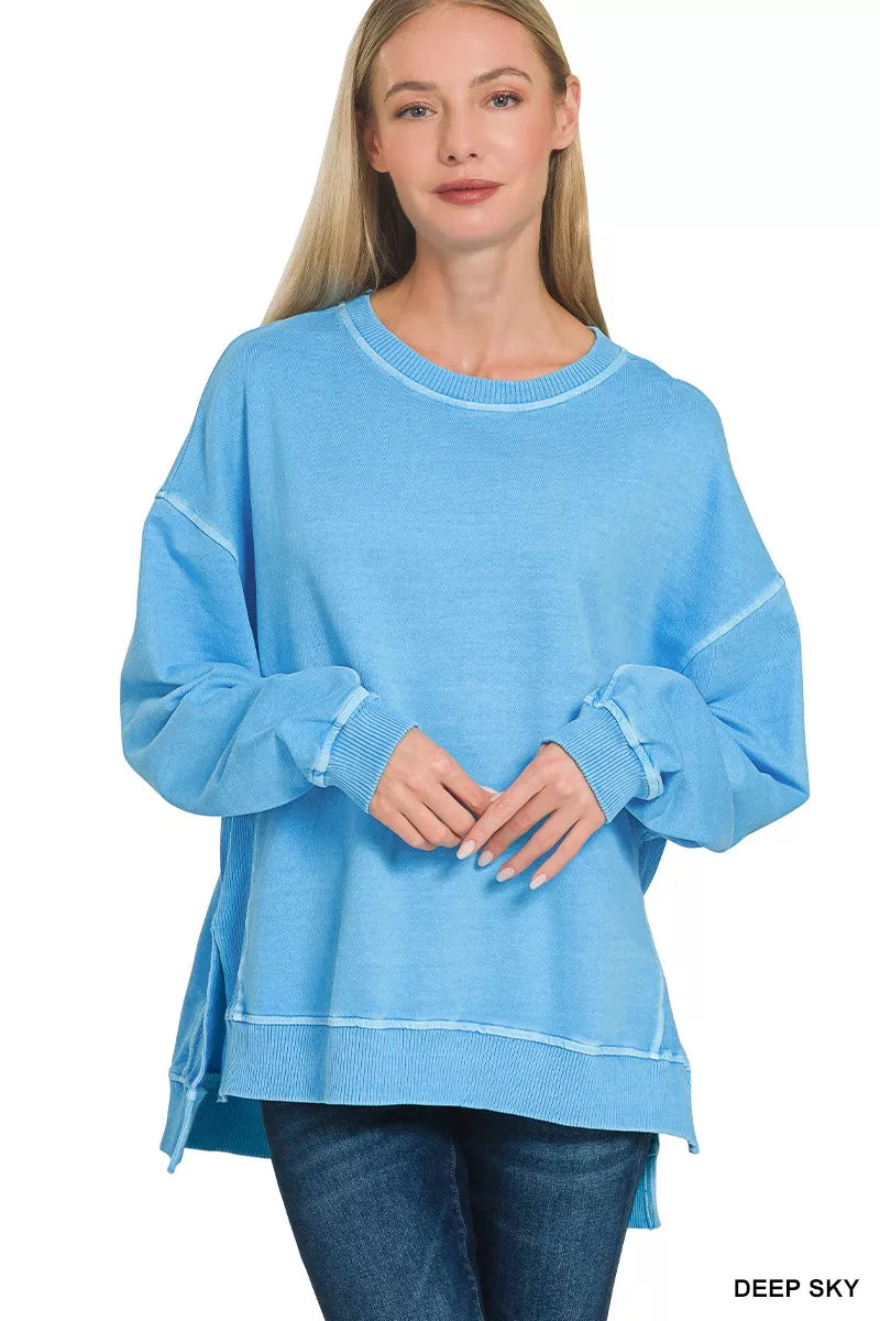 Zenana Deep Sky French Terry Pigment Dye & Enzyme Washing Pullover DEEP SKY