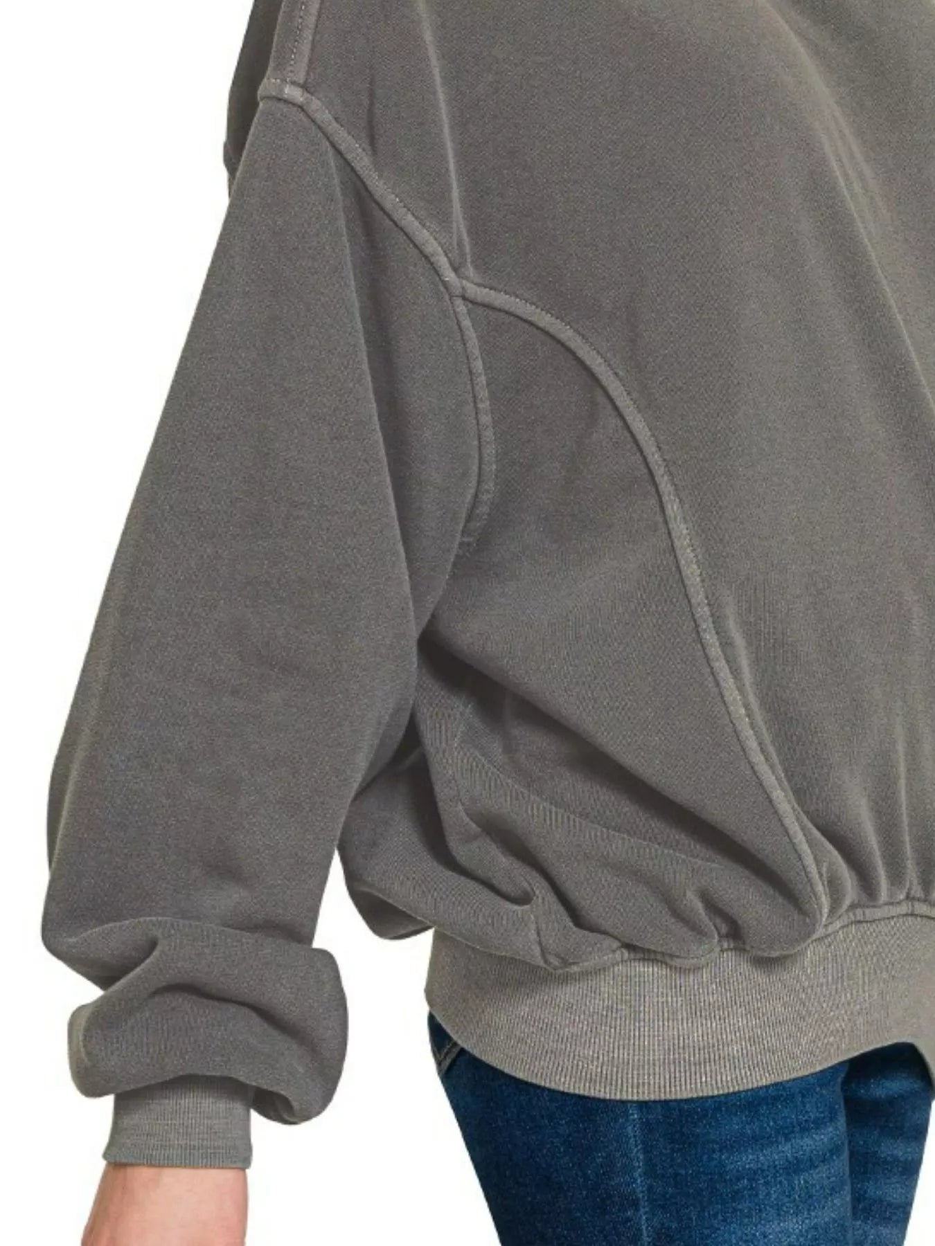 Zenana Ash Black Soft Fleece Pigment Dye Pullover