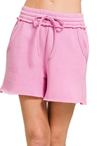 Zenana Mauve Fleece Raw Hem Shorts With Draw String MAUVE
