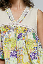 POL Vanilla Cream Floral V-Neck Sheer Tank with Lace Trim