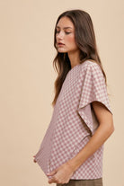 Annie Wear Dusty Pink Checkered Round Neck Short Sleeve T-Shirt