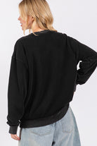 SAGE + FIG Mineral Washed USA Letter Patch Round Neck Sweatshirt in Black Shirts & Tops